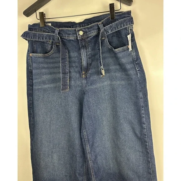 NWT GAP High Rise Stride Belted Wide Leg Jeans Raw Hem Dark Wash Plus Size 34 18 - Picture 3 of 11
